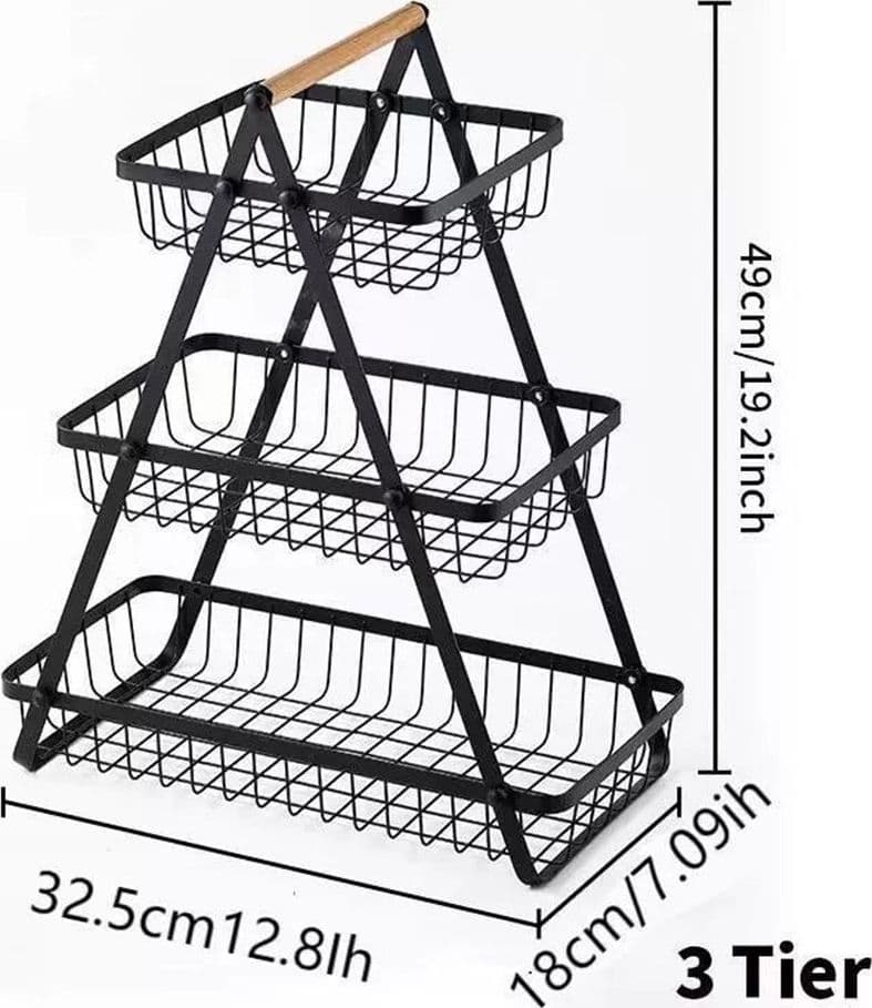 CESTINO PORTA FRUTTA RETTANGOLARE A 3 RIPIANI CON MANICO LEGNO DECORAZIONE CUCINA CASA in Fruttiere Trade Shop italia - Napoli, commercioVirtuoso.it
