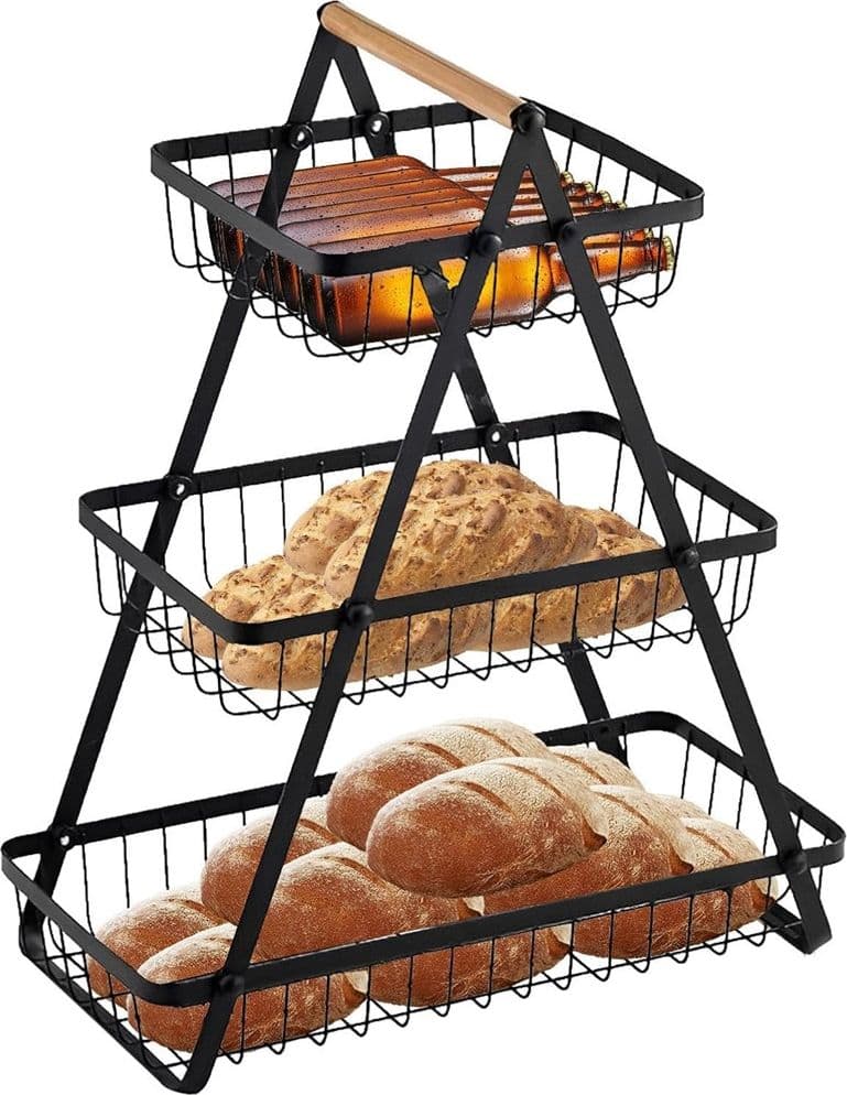 CESTINO PORTA FRUTTA RETTANGOLARE A 3 RIPIANI CON MANICO LEGNO DECORAZIONE CUCINA CASA in Fruttiere Trade Shop italia - Napoli, commercioVirtuoso.it