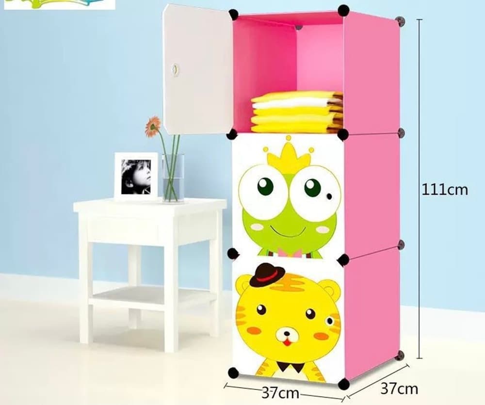 ARMADIO GUARDAROBA MODULARE PER BAMBINI A 3 SCOMPARTI A CUBO MOBILE CON ANTE DECORATE - 6