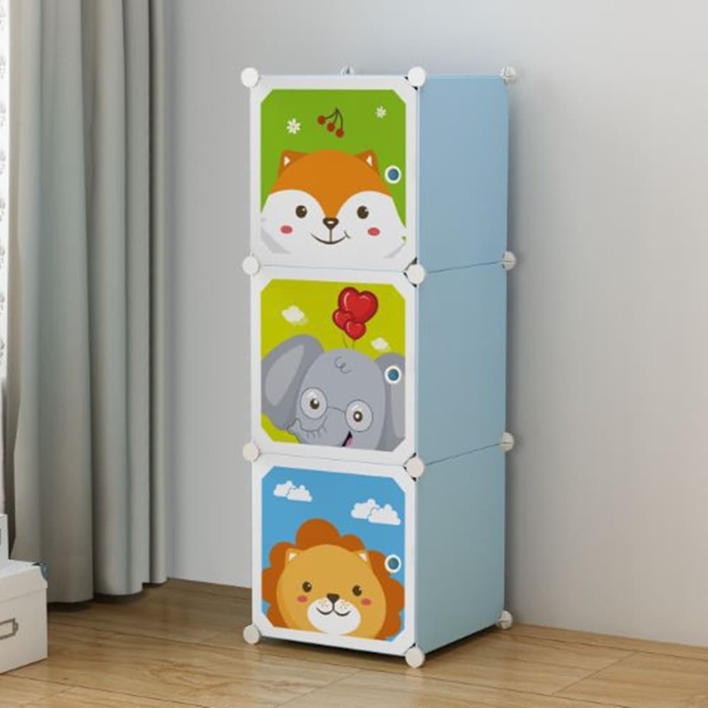 ARMADIO GUARDAROBA MODULARE PER BAMBINI A 3 SCOMPARTI A CUBO MOBILE CON ANTE DECORATE