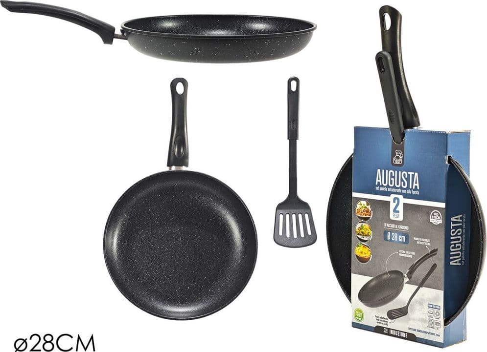 SET 2PZ PADELLA ANTIADERENTE ⌀28CM CON PALA SPATOLA FORATA MANICO ANTISCOTTATURA PFOA FREE in Set di padelle Trade Shop italia - Napoli, commercioVirtuoso.it