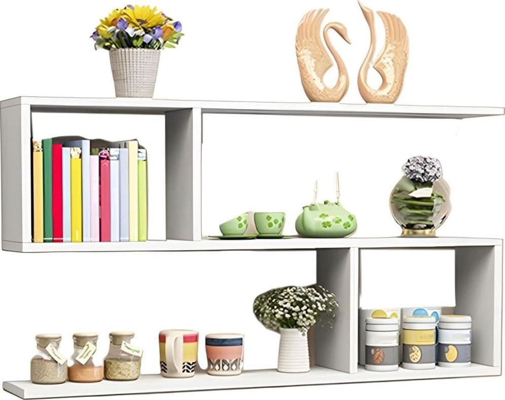 LIBRERIA MENSOLA DA PARETE SOSPESA IN LEGNO CON 4 SCOMPARTI MOBILETTO PORTAOGGETTI CAMERA in Mensole da muro Trade Shop italia - Napoli, commercioVirtuoso.it
