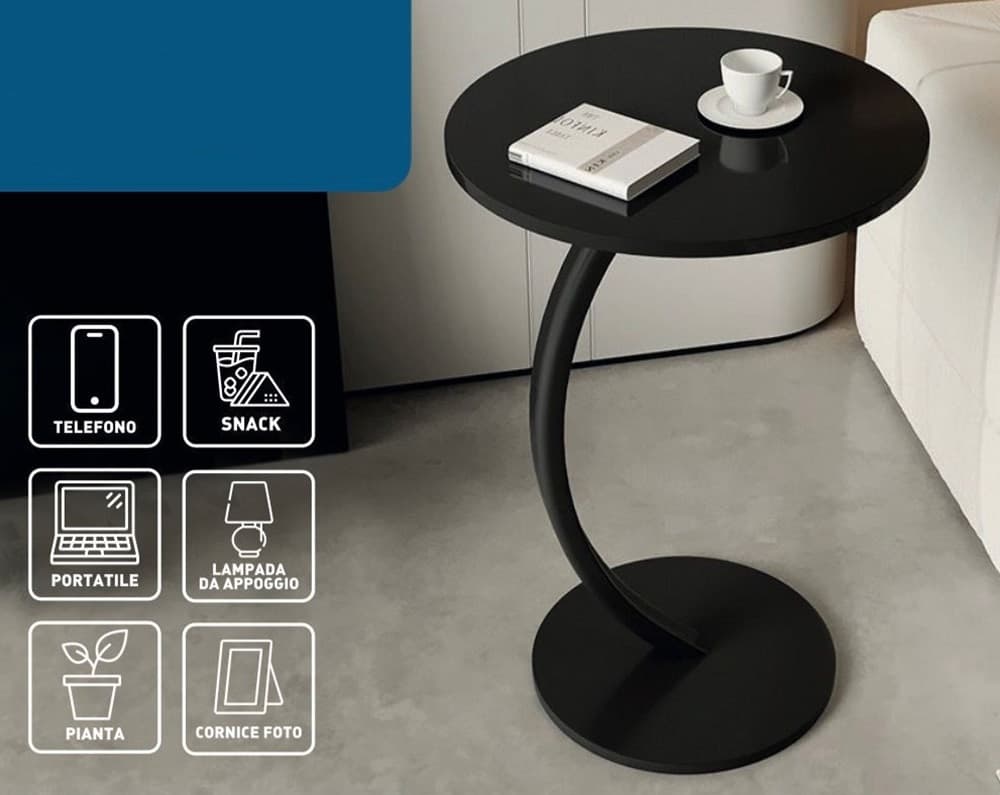 TAVOLINO LATERALE A FORMA DI C MODERNO ELEGANTE PER SOGGIORNO SALOTTO DIVANO CAMERA in Tavolini bassi Trade Shop italia - Napoli, commercioVirtuoso.it