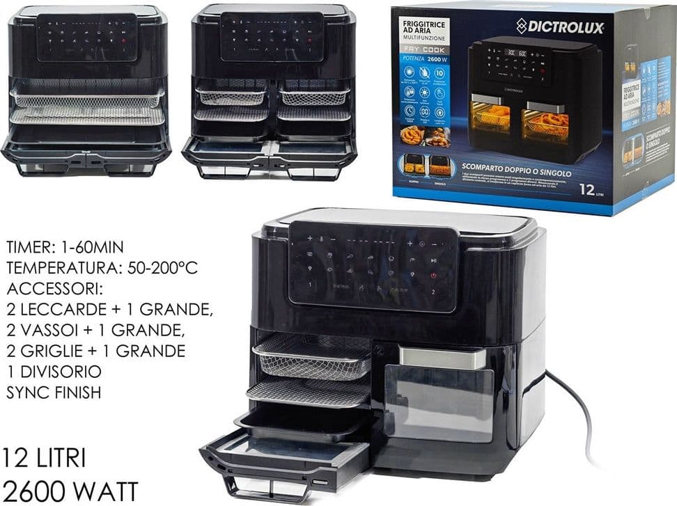 FORNO + FRIGGITRICE AD ARIA MULTIFUNZIONE CON DOPPIO SECCHIO STACCABILE 12LT 2600W in Friggitrici Trade Shop italia - Napoli, commercioVirtuoso.it