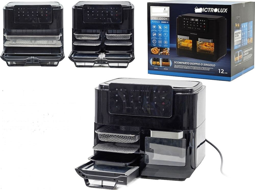 FORNO + FRIGGITRICE AD ARIA MULTIFUNZIONE CON DOPPIO SECCHIO STACCABILE 12LT 2600W in Friggitrici Trade Shop italia - Napoli, commercioVirtuoso.it