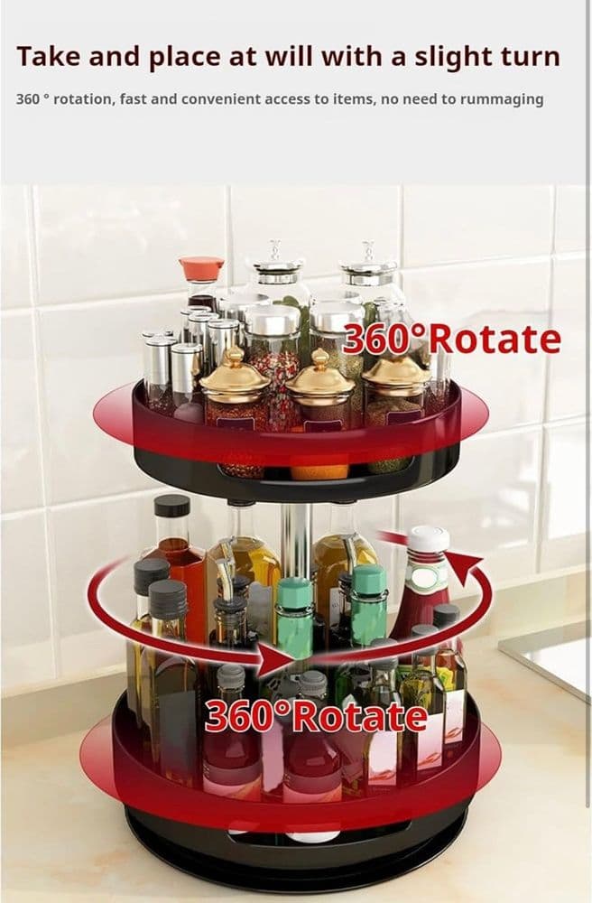 PORTASPEZIE ORGANIZER MENSOLA GIREVOLE A 360° PER CUCINA BAGNO SOGGIORNO CAMERA 2 LIVELLI in Barattoli portaspezie Trade Shop italia - Napoli, commercioVirtuoso.it