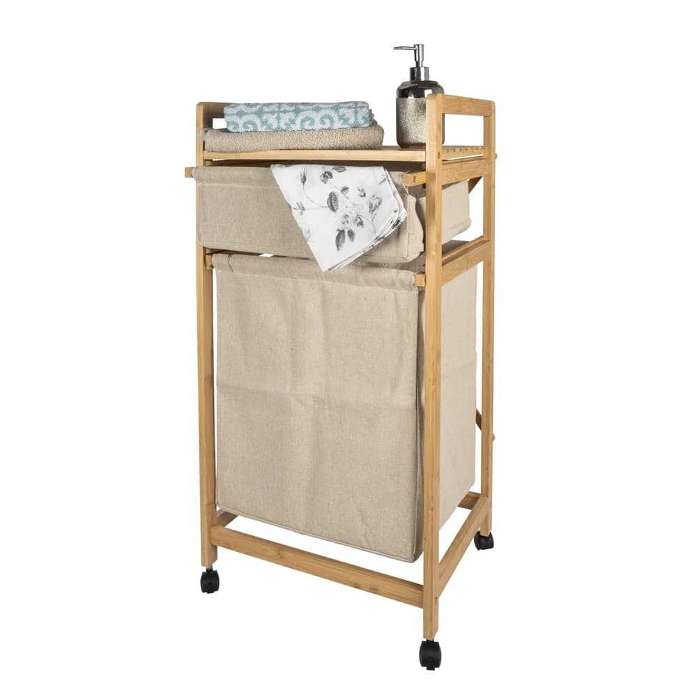 MOBILETTO CESTO PORTABIANCHERIA IN BAMBÙ TESSUTO 42X33,5X84,5CM A 2 SCOMPARTI CON RUOTE in Ceste per la biancheria Trade Shop italia - Napoli, commercioVirtuoso.it