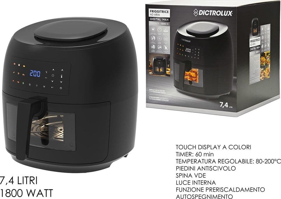 FRIGGITRICE AD ARIA CON OBLÒ DA 7,4LT TEMPERATURA REGOLABILE 9 PROGRAMMI TIMER 1800 W in Friggitrici Trade Shop italia - Napoli, commercioVirtuoso.it