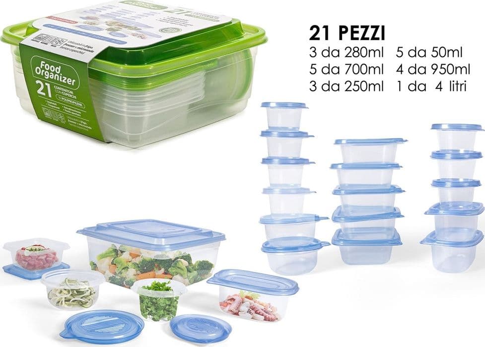 SET 21PZ CONTENITORI CON COPERCHI PER ALIMENTI IN PLASTICA TRASPARENTI IMPILABILI MICROONDE in Set di contenitori per alimenti Trade Shop italia - Napoli, commercioVirtuoso.it
