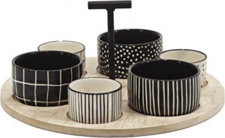 SET ANTIPASTIERA CON 6 CIOTOLINE SU VASSOIO BASE IN BAMBOO ⌀29CM PER ANTIPASTI SNACK in Ciotoline da Snack Trade Shop italia - Napoli, commercioVirtuoso.it