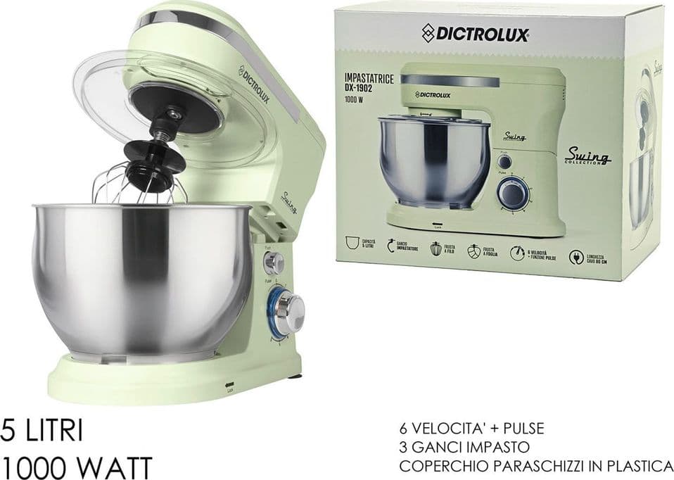 IMPASTATRICE PLANETARIA DA CUCINA 1000W 5LT CON COPERCHIO PARASCHIZZI 3 GANCI 6 VELOCITÀ in Impastatrici Trade Shop italia - Napoli, commercioVirtuoso.it