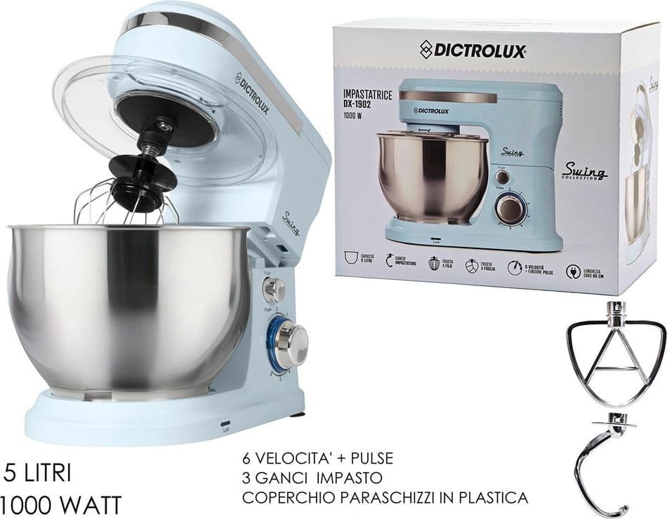 IMPASTATRICE PLANETARIA DA CUCINA 1000W 5LT CON COPERCHIO PARASCHIZZI 3 GANCI 6 VELOCITÀ in Impastatrici Trade Shop italia - Napoli, commercioVirtuoso.it