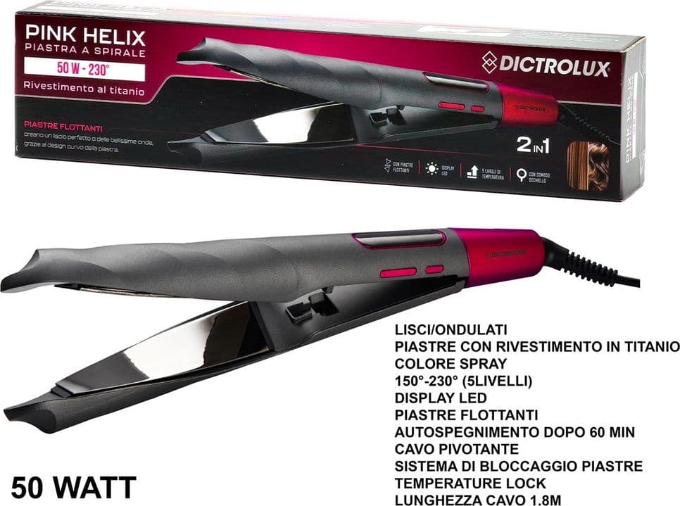 PIASTRA PER CAPELLI 2IN1 A SPIRALE FLOTTANTI CON RIVESTIMENTO IN TITANIO 50W DISPLAY LED in Piastre per capelli Trade Shop italia - Napoli, commercioVirtuoso.it