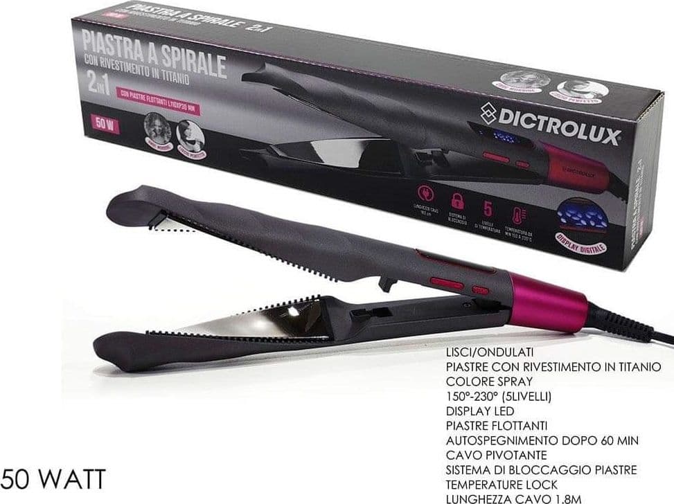 PIASTRA PER CAPELLI 2IN1 A SPIRALE FLOTTANTI CON RIVESTIMENTO IN TITANIO 50W DISPLAY LED in Piastre per capelli Trade Shop italia - Napoli, commercioVirtuoso.it