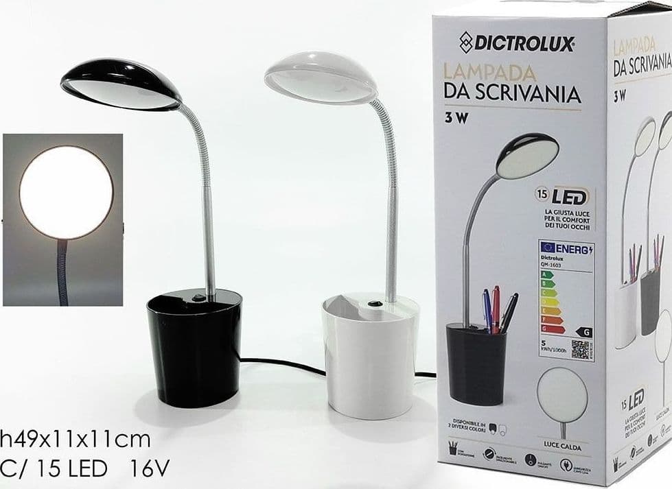LAMPADA DA TAVOLO SCRIVANIA CON PORTAPENNE 3 WATT 15LED 16V A LUCE CALDA IN 2 COLORI in Lampade da lavoro Trade Shop italia - Napoli, commercioVirtuoso.it