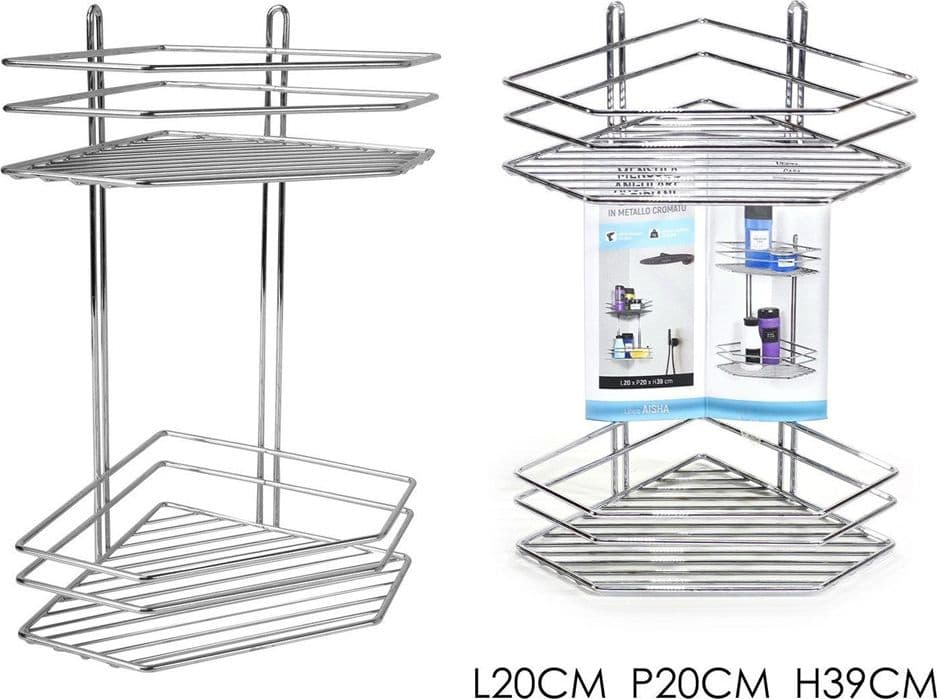 MENSOLA ANGOLARE SCAFFALE 2 RIPIANI ORGANIZZATORE BAGNO PORTASAPONE DOCCIA IN METALLO in Mensole Trade Shop italia - Napoli, commercioVirtuoso.it