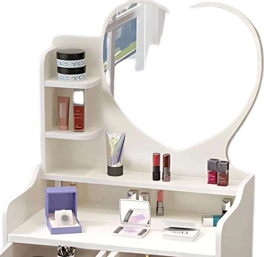 POSTAZIONE TRUCCO TAVOLO MAKE UP SPECCHIERA TOELETTA CON SPECCHIO A CUORE SGABELLO BIANCO in Toelette Trade Shop italia - Napoli, commercioVirtuoso.it