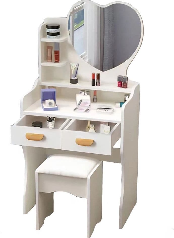 POSTAZIONE TRUCCO TAVOLO MAKE UP SPECCHIERA TOELETTA CON SPECCHIO A CUORE SGABELLO BIANCO in Toelette Trade Shop italia - Napoli, commercioVirtuoso.it