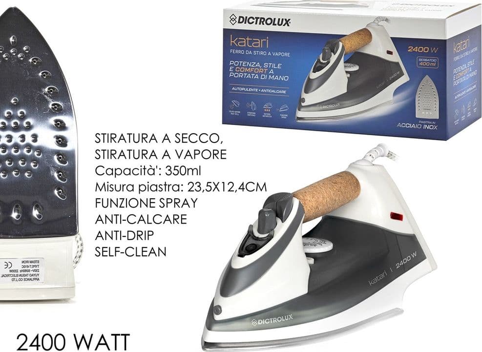 FERRO DA STIRO A VAPORE 2400 WATT 400ML AUTOPULENTE ANTICALCARE CON MANICO IN SUGHERO in Ferri a caldaia Trade Shop italia - Napoli, commercioVirtuoso.it