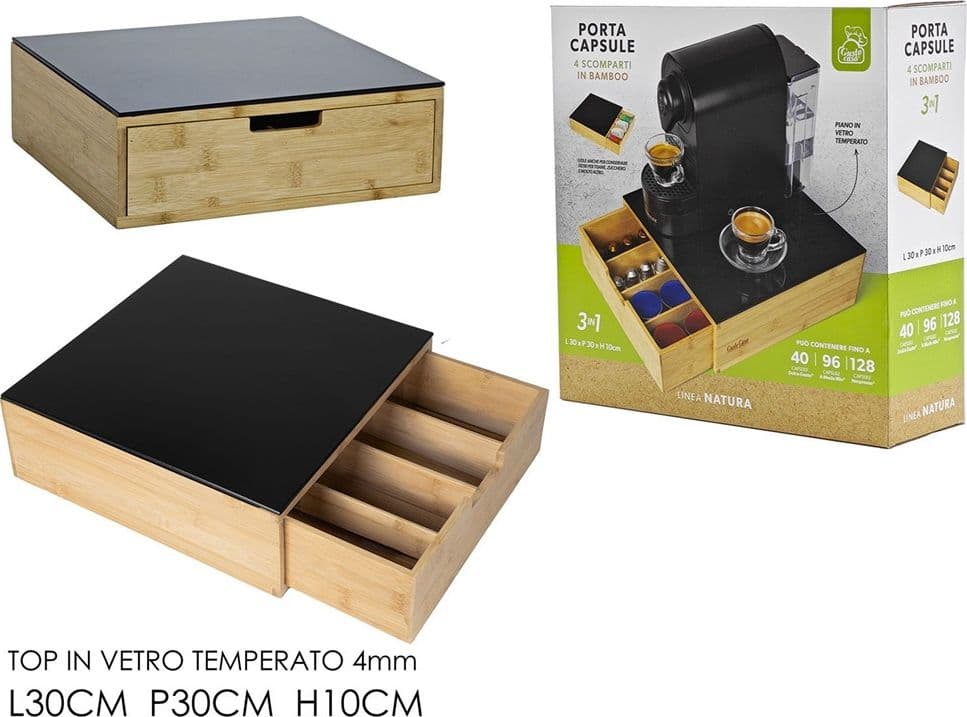 PORTACAPSULE BAMBÙ CON CASSETTO 4 SCOMPARTI ORGANIZZATORE CAPSULE CIALDE CAFFÈ TISANE TÈ in Porta capsule Trade Shop italia - Napoli, commercioVirtuoso.it