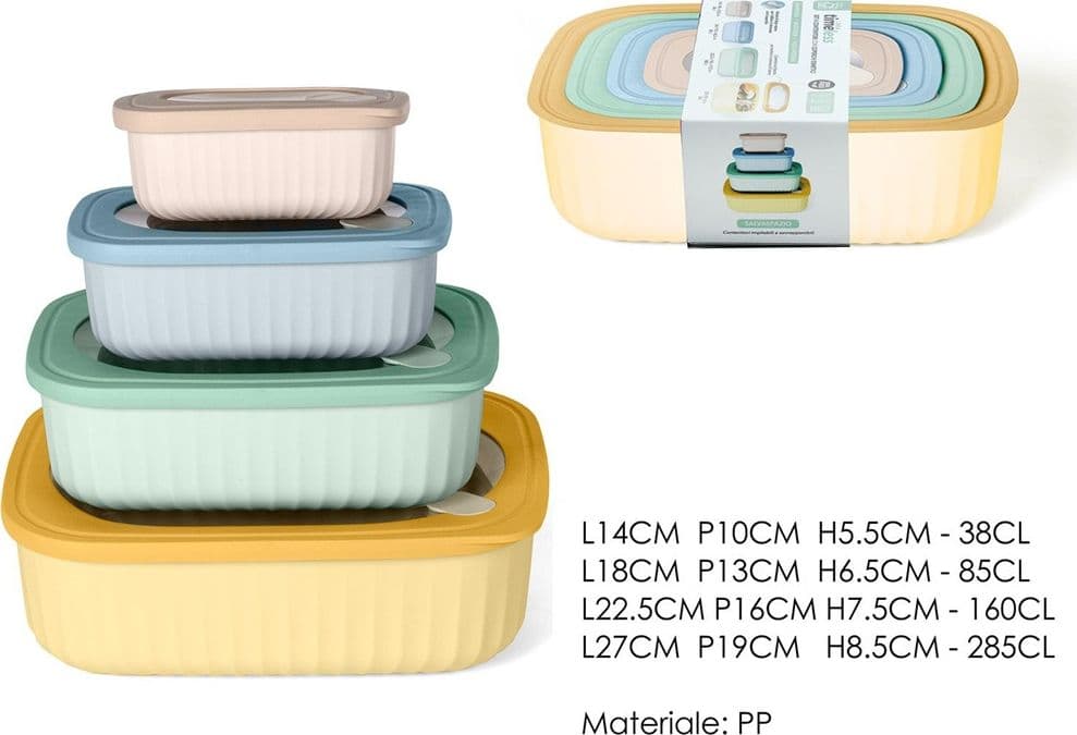 SET 4PZ CONTENITORI RETTANGOLARI COPERCHI ERMETICI SALVASPAZIO IN PLASTICA IN 4 COLORI in Set di contenitori per alimenti Trade Shop italia - Napoli, commercioVirtuoso.it