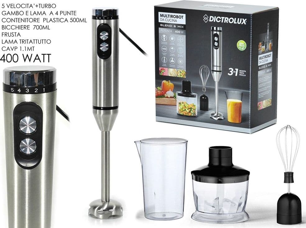 MULTIROBOT DA CUCINA 400 WATT 3IN1 MONTA TRITA FRULLA CON 5 VELOCITÀ + FUNZIONE TURBO in Robot da cucina grandi Trade Shop italia - Napoli, commercioVirtuoso.it