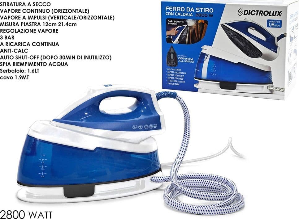 FERRO DA STIRO CON CALDAIA 2800W SERBATOIO 1.6LT PIASTRA IN CERAMICA ALLUMINIO ANTICALCARE in Ferri a caldaia Trade Shop italia - Napoli, commercioVirtuoso.it