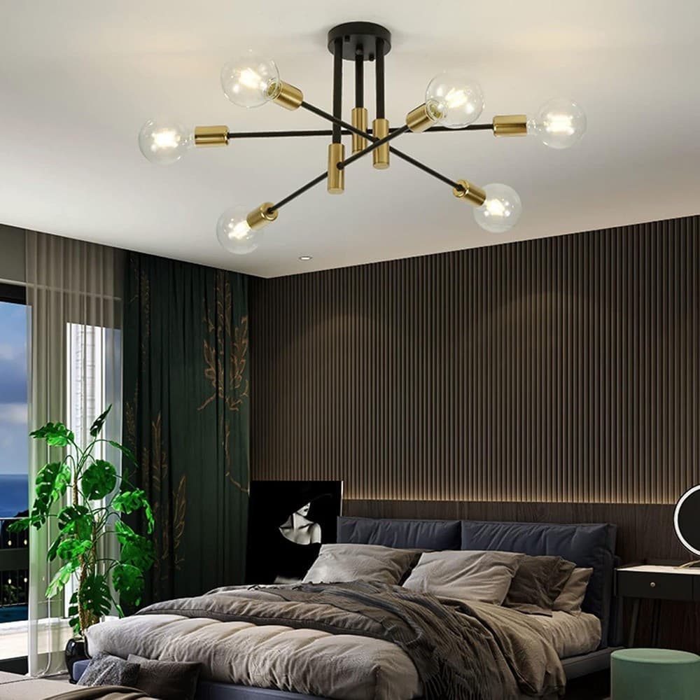 PLAFONIERA SOFFITTO DESIGN INDUSTRIALE MODERNA NERO ORO 6 PORTALAMPADA ATTACCO E27 PN-14 in Plafoniere Trade Shop italia - Napoli, commercioVirtuoso.it