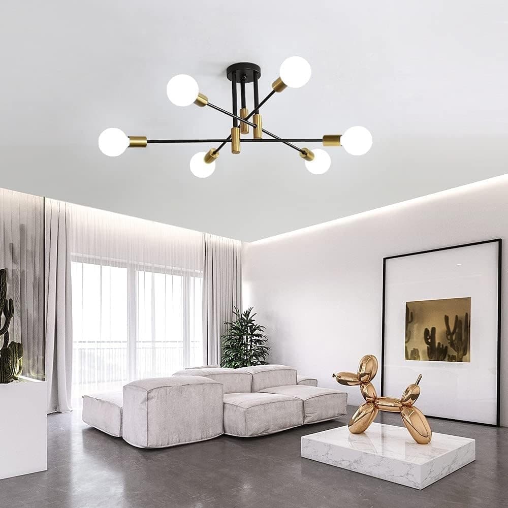 PLAFONIERA SOFFITTO DESIGN INDUSTRIALE MODERNA NERO ORO 6 PORTALAMPADA ATTACCO E27 PN-14 in Plafoniere Trade Shop italia - Napoli, commercioVirtuoso.it