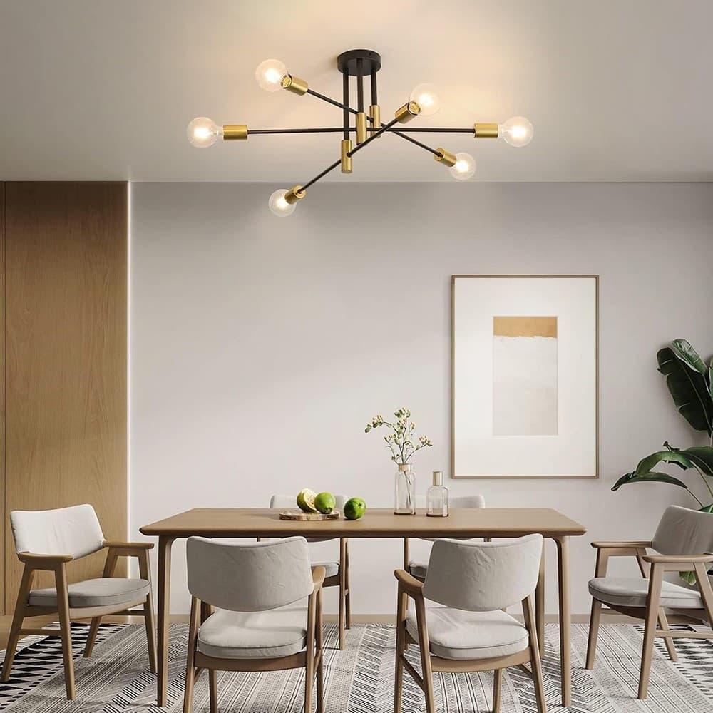 PLAFONIERA SOFFITTO DESIGN INDUSTRIALE MODERNA NERO ORO 6 PORTALAMPADA ATTACCO E27 PN-14 in Plafoniere Trade Shop italia - Napoli, commercioVirtuoso.it