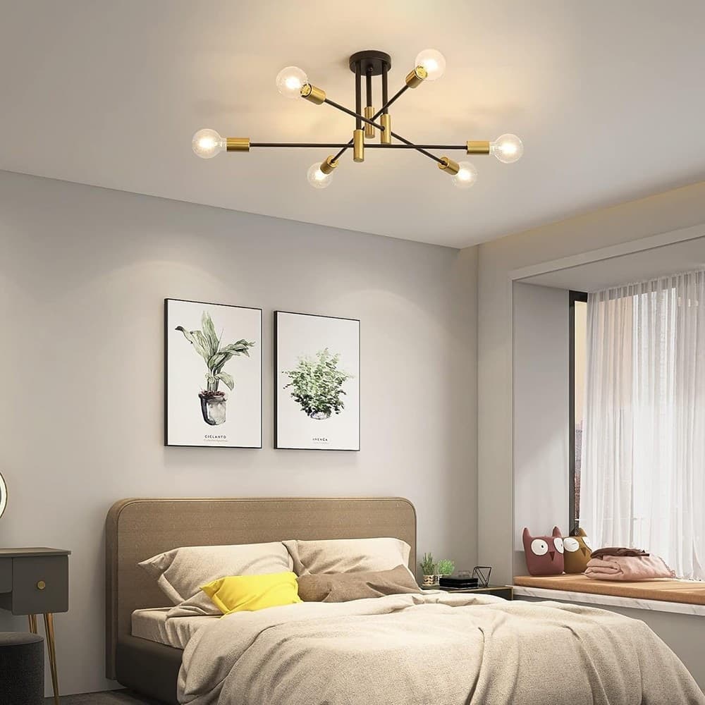 PLAFONIERA SOFFITTO DESIGN INDUSTRIALE MODERNA NERO ORO 6 PORTALAMPADA ATTACCO E27 PN-14 in Plafoniere Trade Shop italia - Napoli, commercioVirtuoso.it