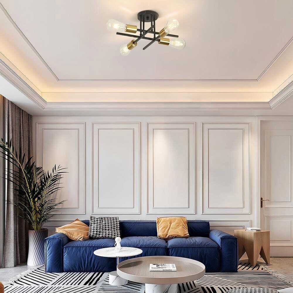 PLAFONIERA A SOFFITTO DESIGN INDUSTRIALE MODERNA NERO ORO 4 PORTALAMPADA ATTACCO E27 PN-16 in Plafoniere Trade Shop italia - Napoli, commercioVirtuoso.it