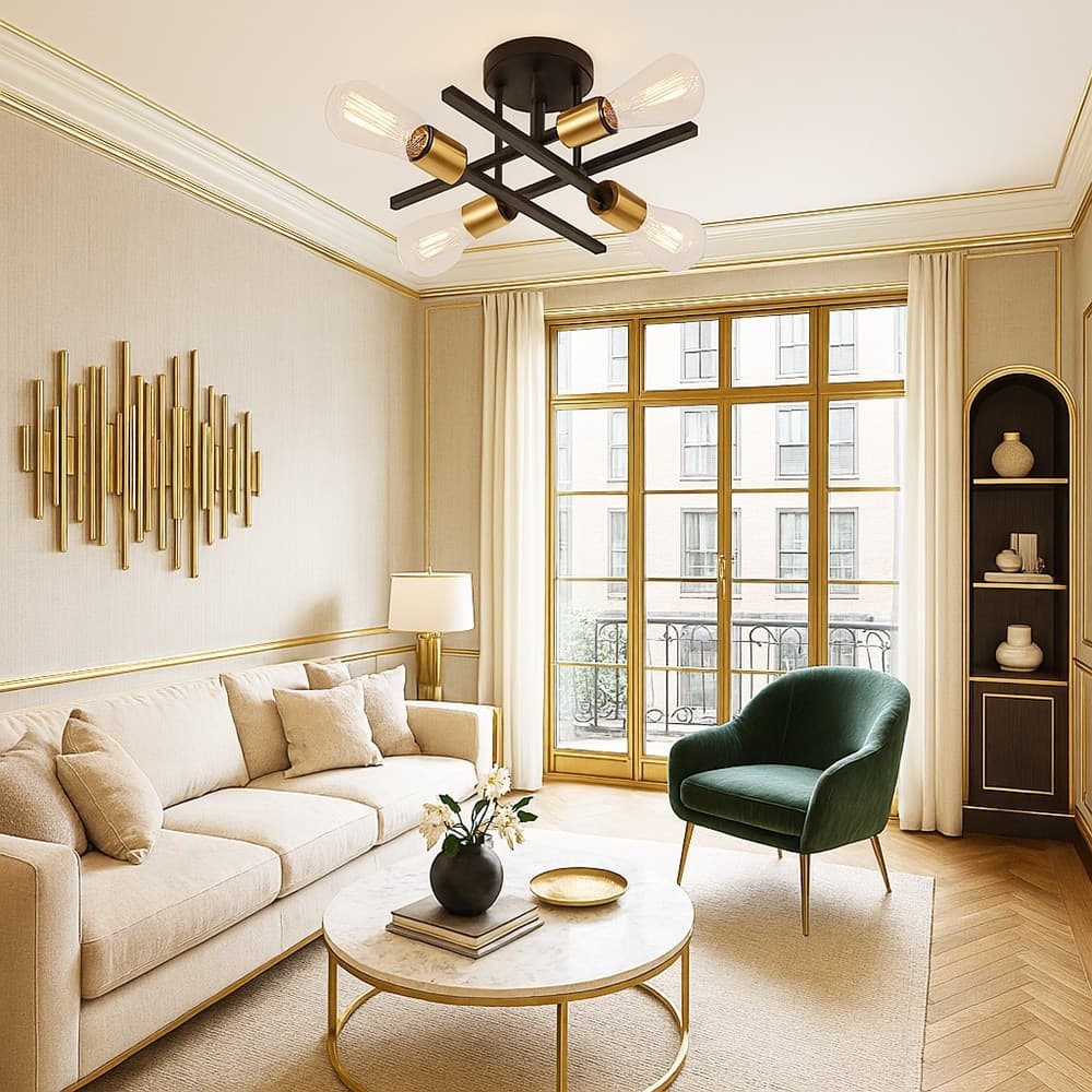 PLAFONIERA A SOFFITTO DESIGN INDUSTRIALE MODERNA NERO ORO 4 PORTALAMPADA ATTACCO E27 PN-16 in Plafoniere Trade Shop italia - Napoli, commercioVirtuoso.it