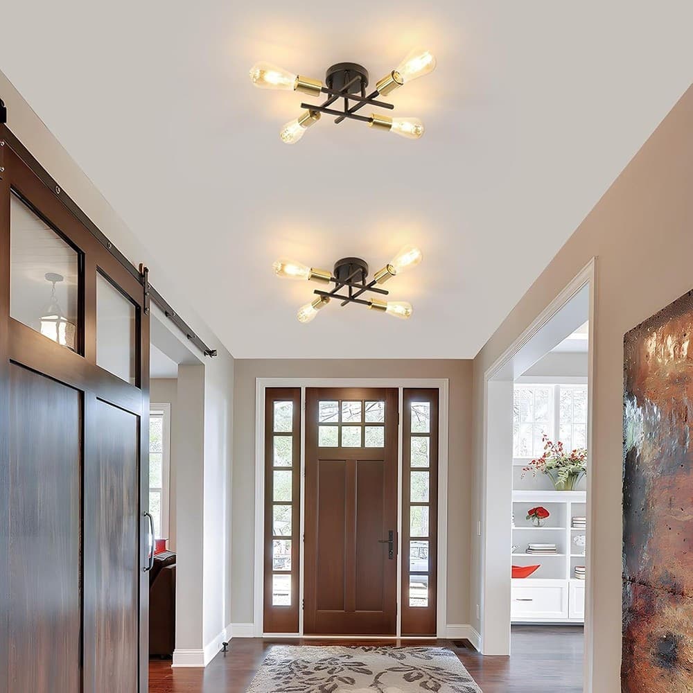 PLAFONIERA A SOFFITTO DESIGN INDUSTRIALE MODERNA NERO ORO 4 PORTALAMPADA ATTACCO E27 PN-16 in Plafoniere Trade Shop italia - Napoli, commercioVirtuoso.it