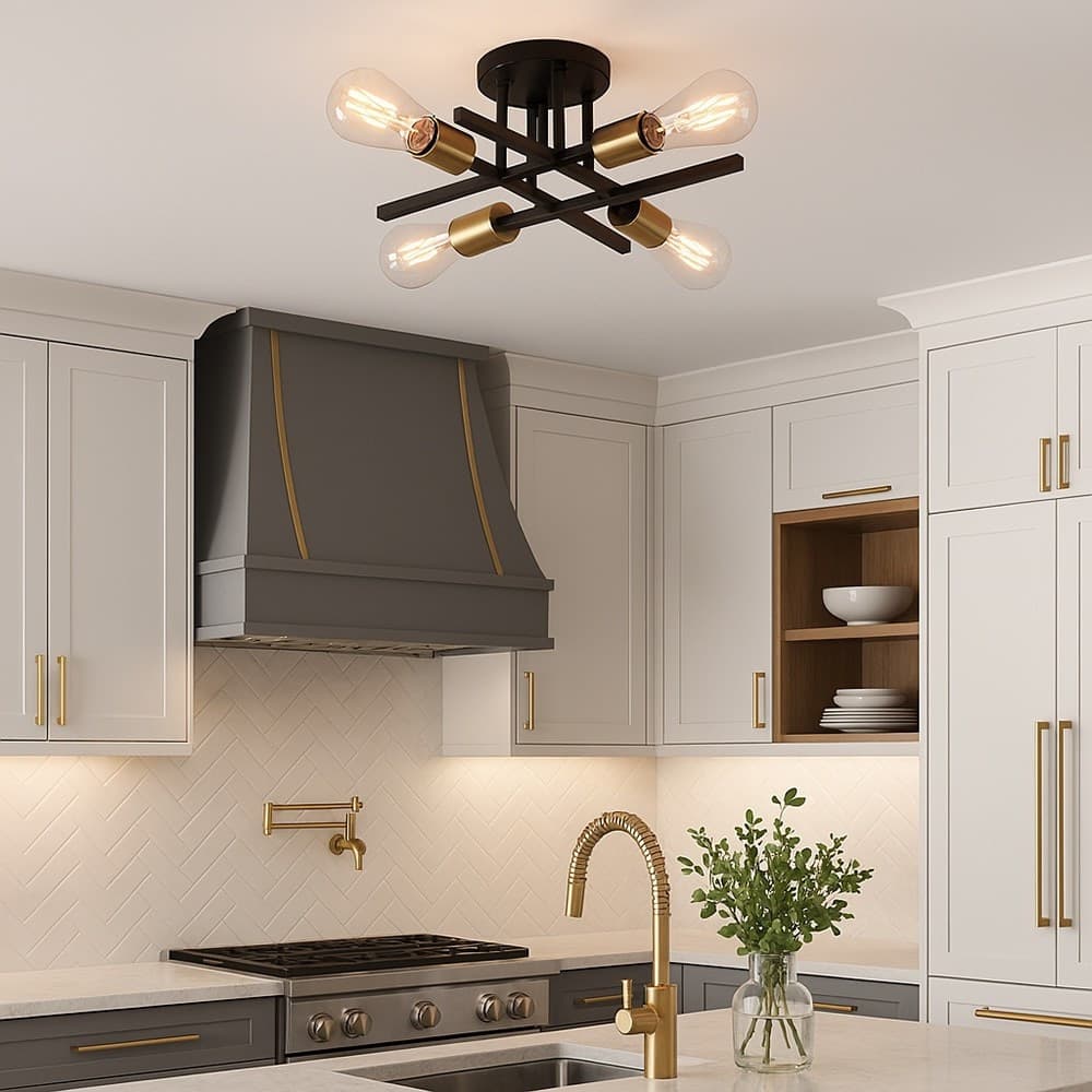 PLAFONIERA A SOFFITTO DESIGN INDUSTRIALE MODERNA NERO ORO 4 PORTALAMPADA ATTACCO E27 PN-16 in Plafoniere Trade Shop italia - Napoli, commercioVirtuoso.it