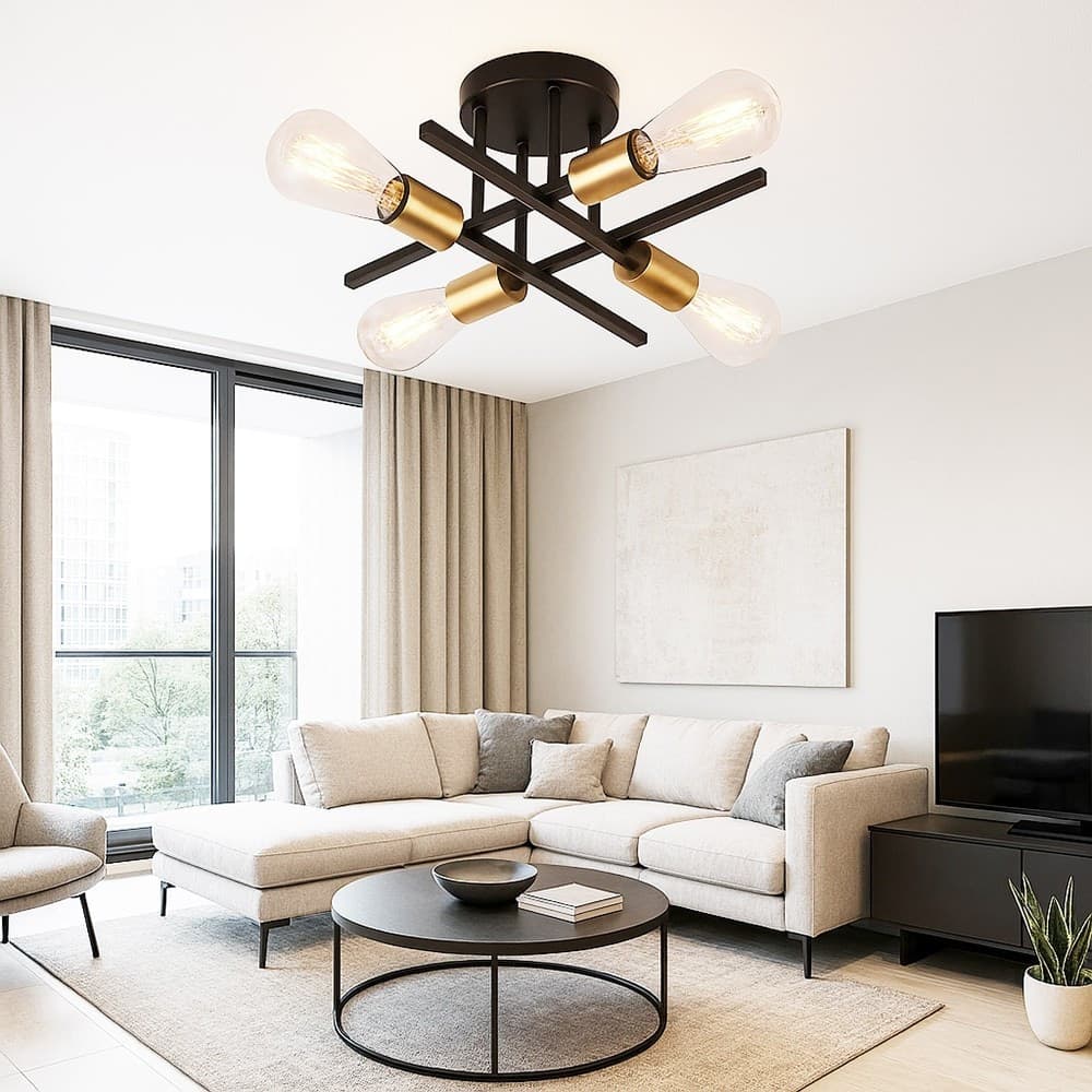 PLAFONIERA A SOFFITTO DESIGN INDUSTRIALE MODERNA NERO ORO 4 PORTALAMPADA ATTACCO E27 PN-16 in Plafoniere Trade Shop italia - Napoli, commercioVirtuoso.it