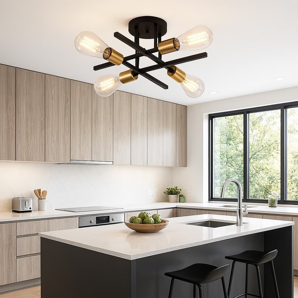 PLAFONIERA A SOFFITTO DESIGN INDUSTRIALE MODERNA NERO ORO 4 PORTALAMPADA ATTACCO E27 PN-16 in Plafoniere Trade Shop italia - Napoli, commercioVirtuoso.it
