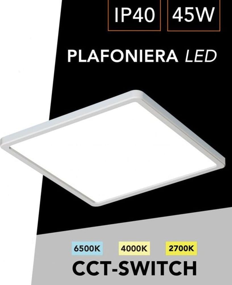 PLAFONIERA LED MODERNA ULTRA SLIM QUADRATA 45W IP40 TECNOLOGIA CCT CON SWITCH PQ-450-3C in Plafoniere Trade Shop italia - Napoli, commercioVirtuoso.it