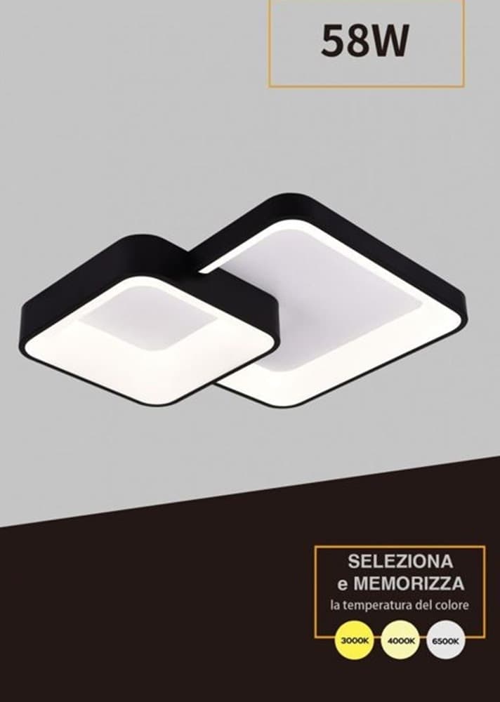 PLAFONIERA SOFFITTO LED 58W 2 QUADRATI LAMPADARIO CCT 3 COLORAZIONI 3000K A 6500K C59-3C in Plafoniere Trade Shop italia - Napoli, commercioVirtuoso.it