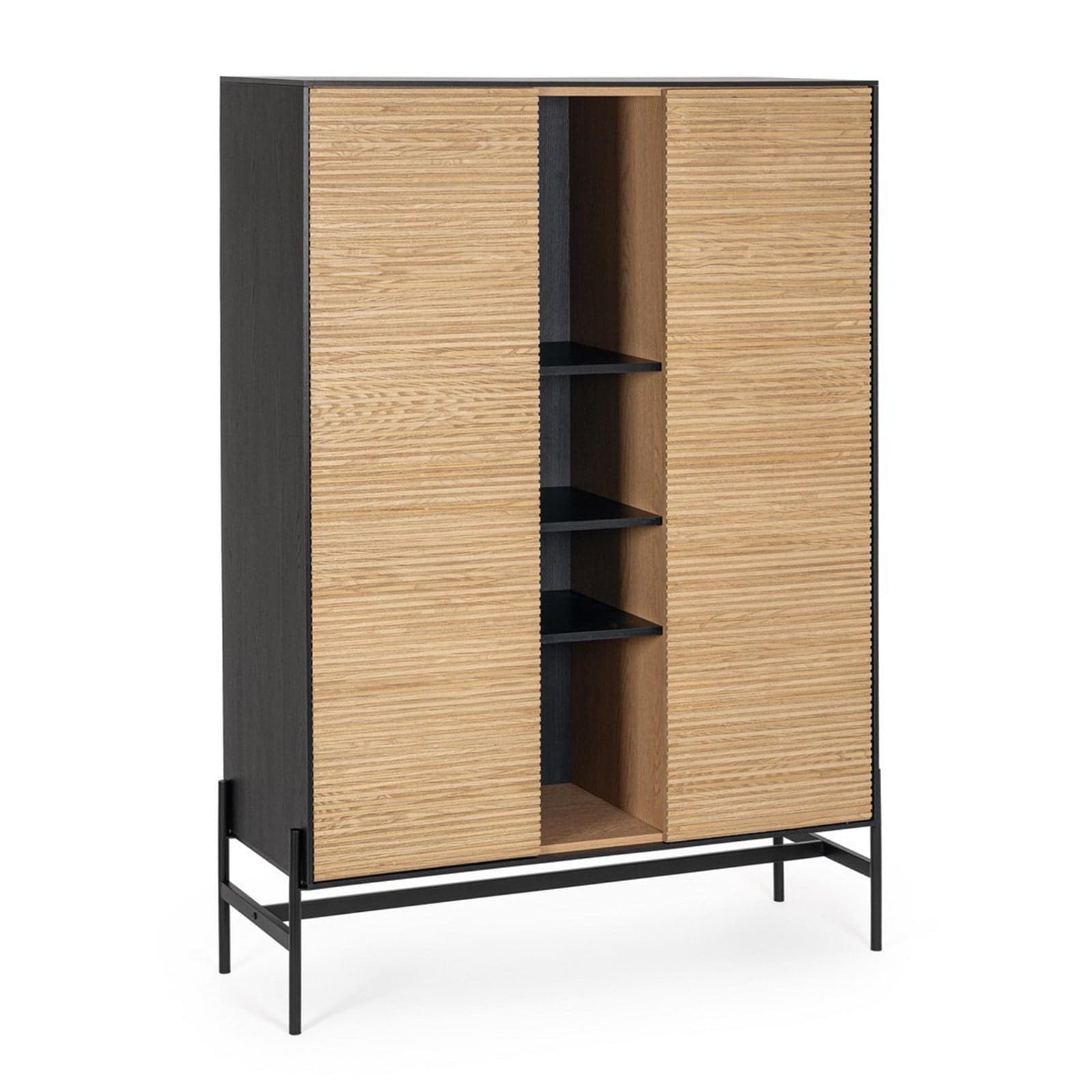 Mobile credenza "Allycia" in mdf-legno di frassino, gambe in acciaio, per interno – Nero - Naturale, 2 ante - 110 x 40 x