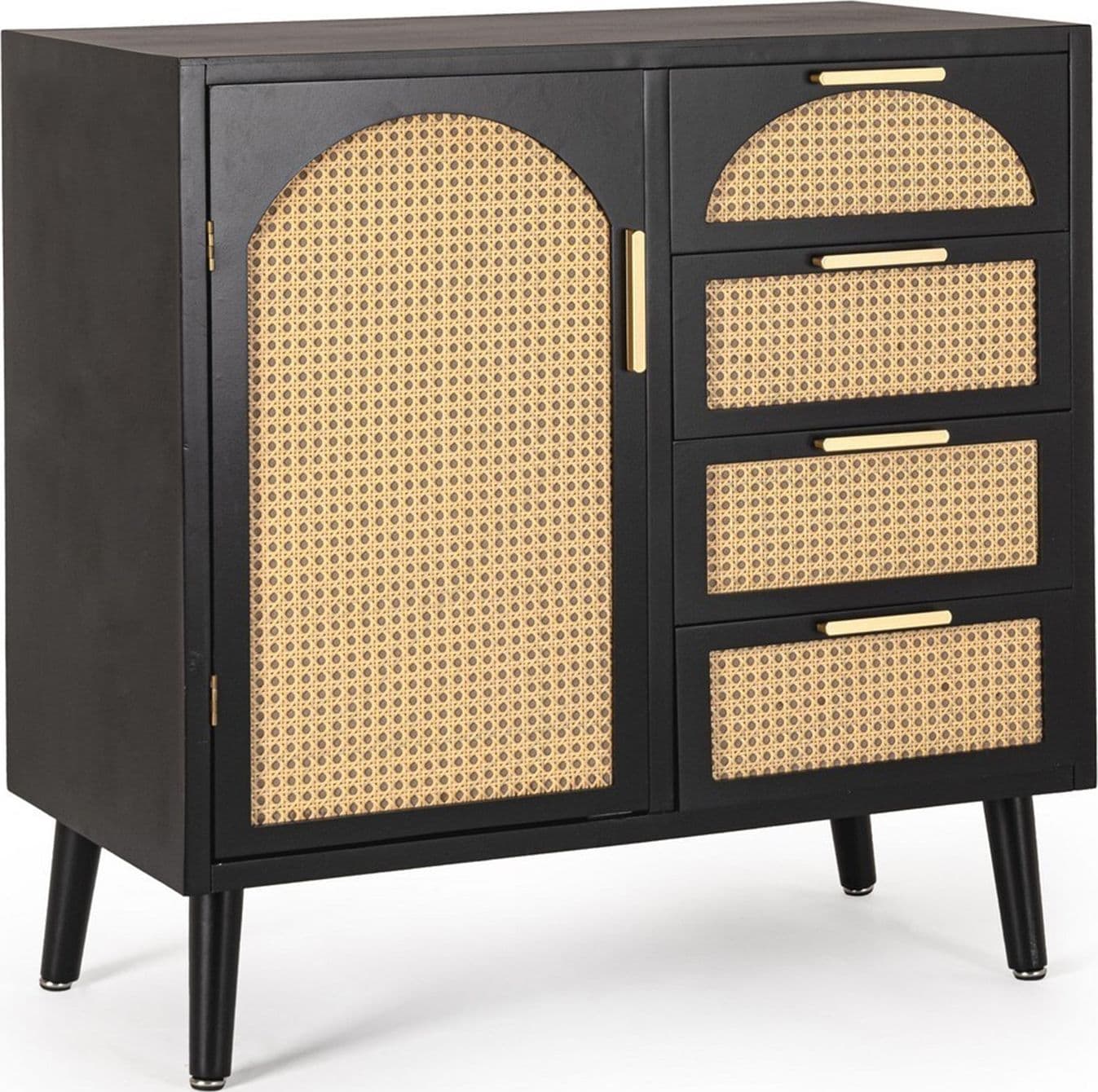 Mobile credenza "Josine" in mdf-legno di pino, inserti in rattan - 24