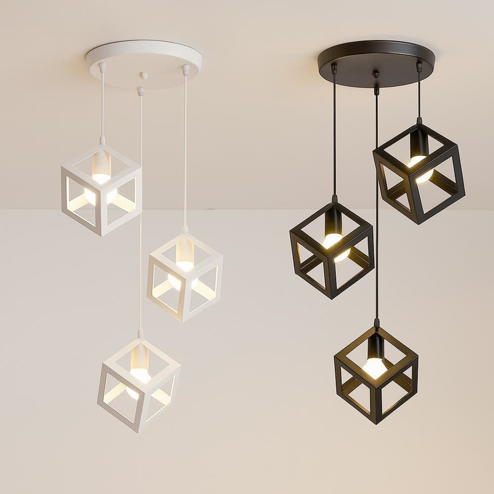 LAMPADARIO DA SOFFITTO A SOSPENSIONE 3 CUBI 3D STILE GEOMETRICO ATTACCO E27 IP20 LP-47 in Lampade a sospensione Trade Shop italia - Napoli, commercioVirtuoso.it