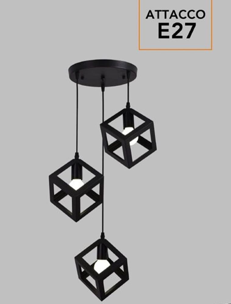 LAMPADARIO DA SOFFITTO A SOSPENSIONE 3 CUBI 3D STILE GEOMETRICO ATTACCO E27 IP20 LP-47 in Lampade a sospensione Trade Shop italia - Napoli, commercioVirtuoso.it