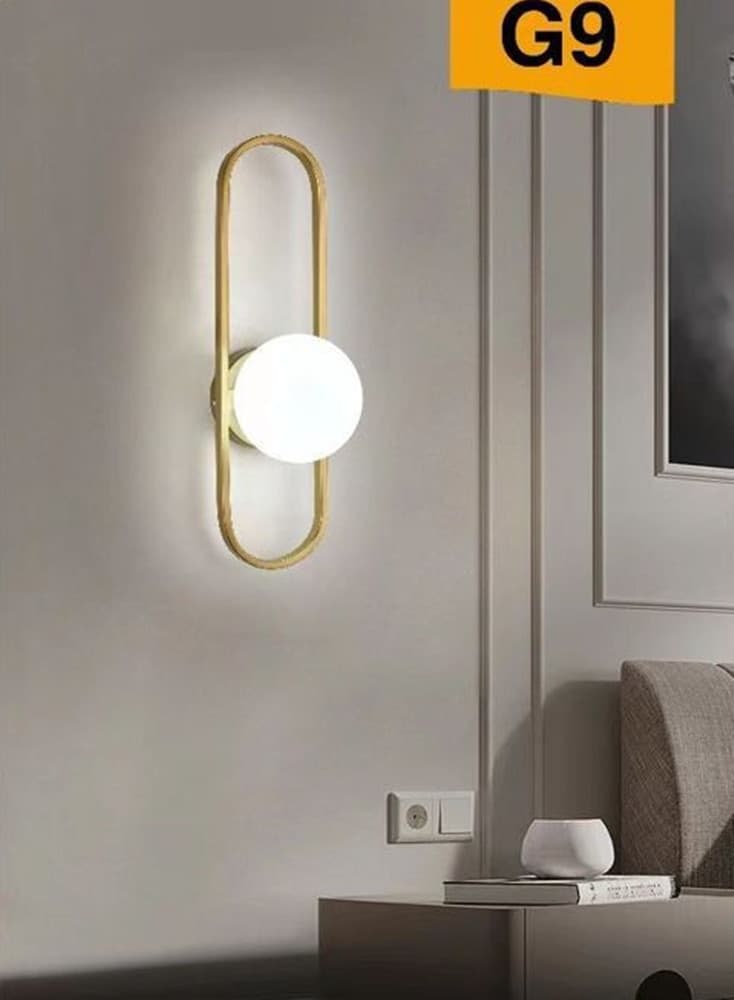 APPLIQUE DA PARETE MINIMALISTA LAMPADA DA MURO IN METALLO BRONZO CON SFERA VETRO G9 AQ47 in Applique Trade Shop italia - Napoli, commercioVirtuoso.it