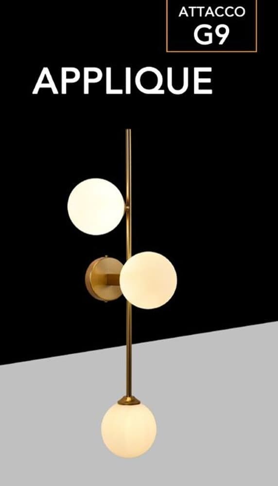 APPLIQUE A PARETE BRONZO METALLO CON 3 SFERE LAMPADA DA MURO MINAMALISTA ATTACCO G9 AQ57 in Applique Trade Shop italia - Napoli, commercioVirtuoso.it