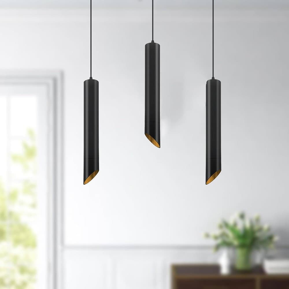 LAMPADARIO A CILINDRO ASIMMETRICO DA SOFFITTO NERO CON INTERNO ORO ATTACCO GU10 TS187 in Lampade a sospensione Trade Shop italia - Napoli, commercioVirtuoso.it