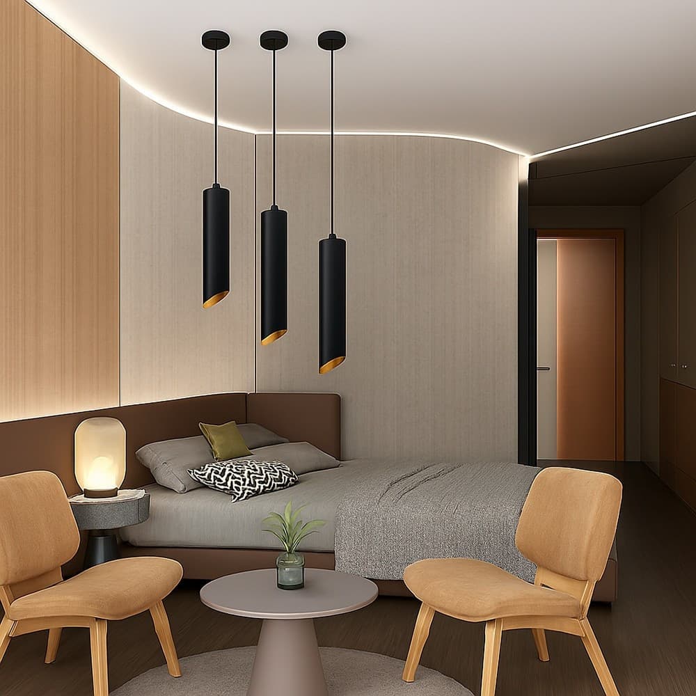 LAMPADARIO A CILINDRO ASIMMETRICO DA SOFFITTO NERO CON INTERNO ORO ATTACCO GU10 TS187 in Lampade a sospensione Trade Shop italia - Napoli, commercioVirtuoso.it