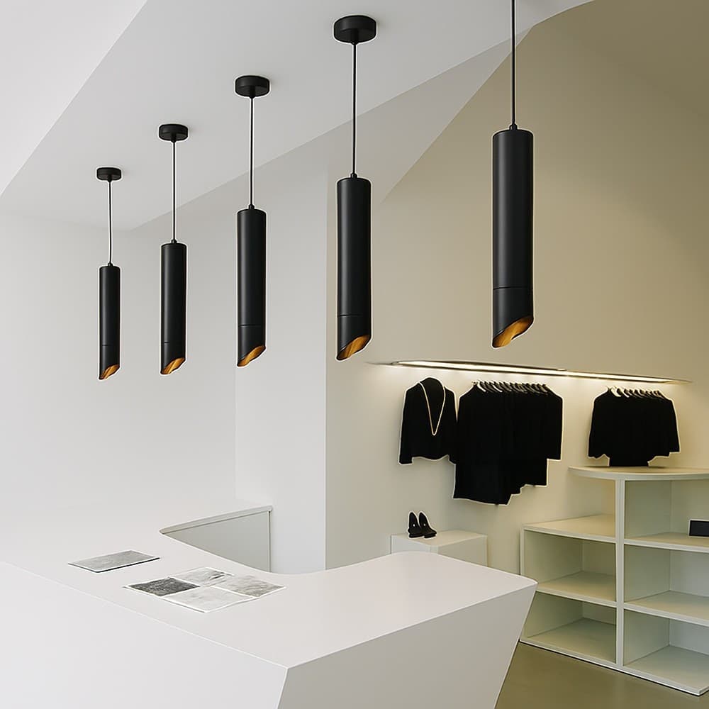 LAMPADARIO A CILINDRO ASIMMETRICO DA SOFFITTO NERO CON INTERNO ORO ATTACCO GU10 TS187 in Lampade a sospensione Trade Shop italia - Napoli, commercioVirtuoso.it