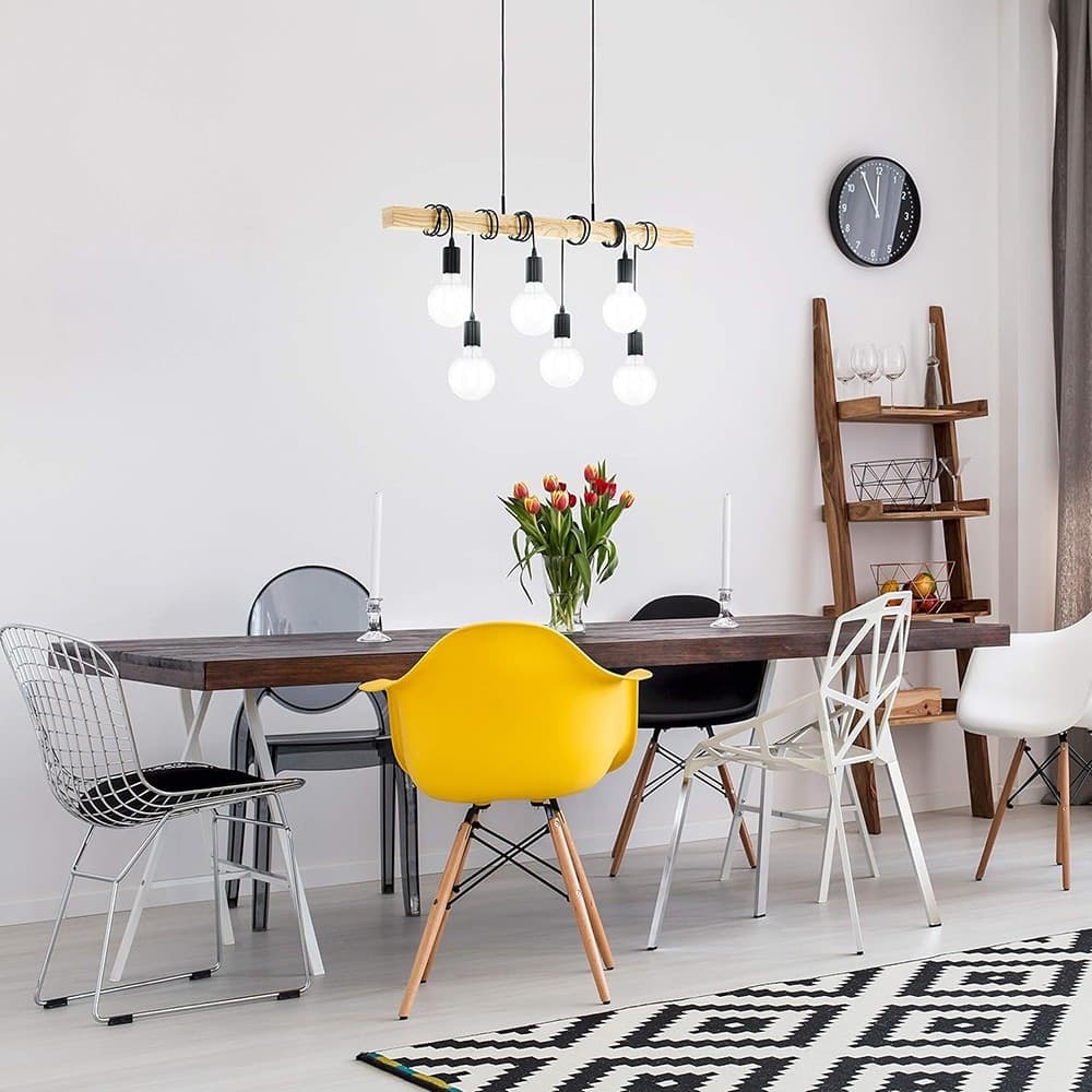 LAMPADARIO SOSPENSIONE LEGNO STILE INDUSTRIALE 6 PORTALAMPADA E27 LAMPADA CUCINA B47-6 in Lampade a sospensione Trade Shop italia - Napoli, commercioVirtuoso.it