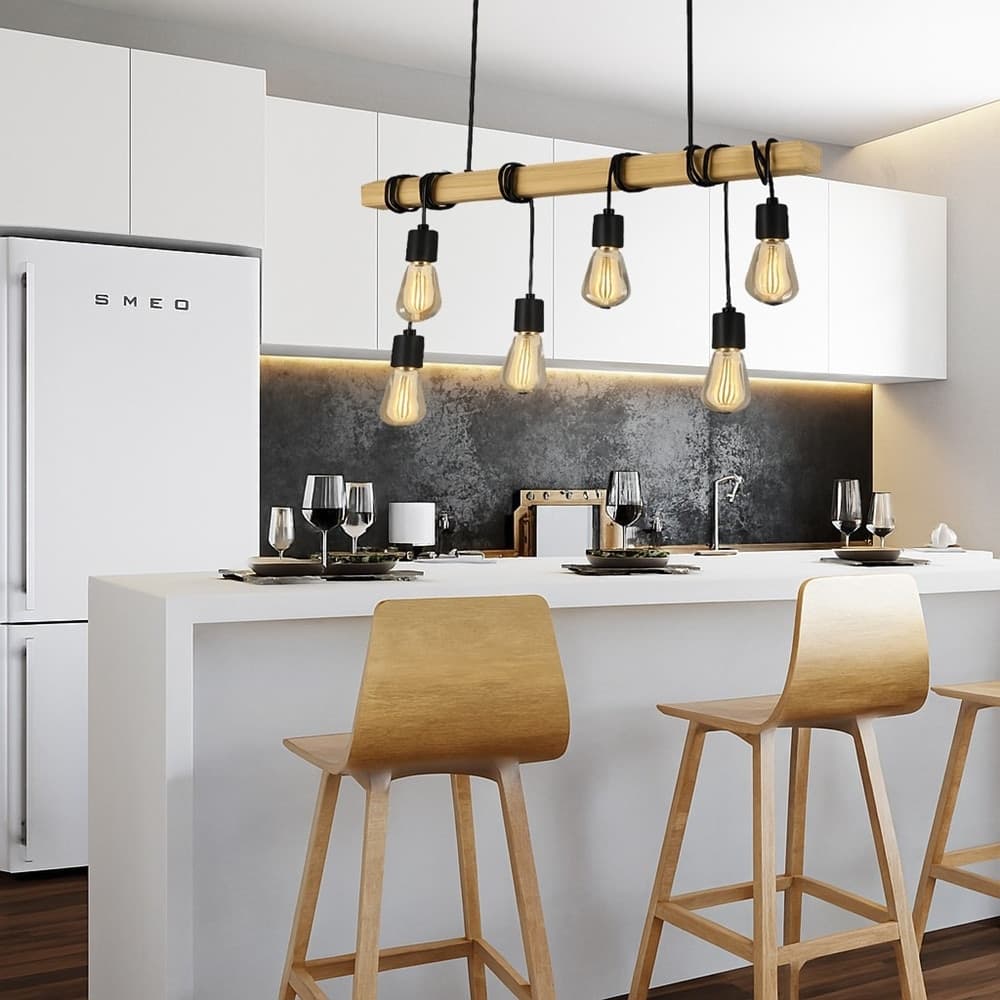 LAMPADARIO SOSPENSIONE LEGNO STILE INDUSTRIALE 6 PORTALAMPADA E27 LAMPADA CUCINA B47-6 in Lampade a sospensione Trade Shop italia - Napoli, commercioVirtuoso.it